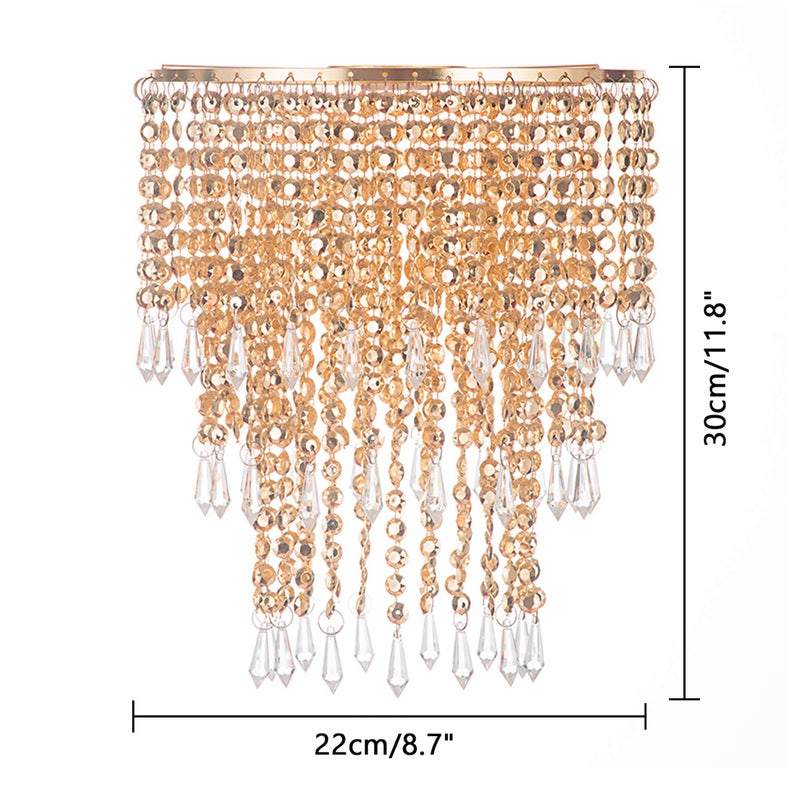 Waneway Acrylic Chandelier Shade, Ceiling Light Shade Beaded Pendant Lampshade with Crystal Beads and Rose Gold Frame for Bedroom, Wedding or Party Decoration, Diameter 8.7 inches, 3 Tiers, Copper - Image 5